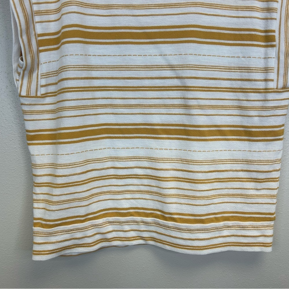 LOFT White Mustard Yellow Striped Boxy Tee Womens M Cotton Classic Preppy Travel - Picture 8 of 8